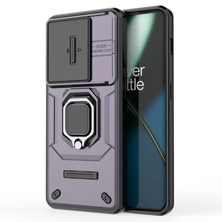 Для OnePlus 11 5G Чехол со сдвижным защитником линзы и подставкой PC+TPU Чехол для телефона - Фиолетовый