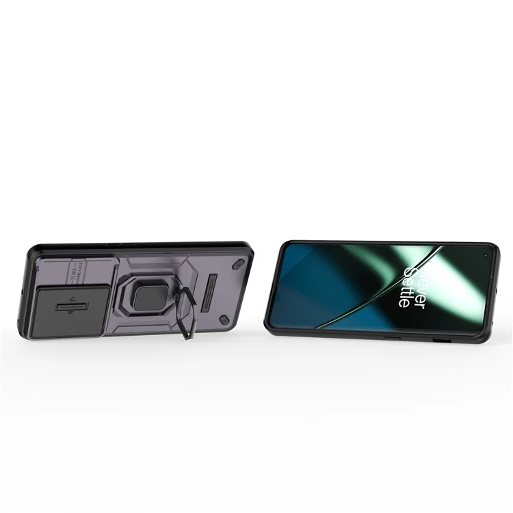 Для OnePlus 11 5G Чехол со сдвижным защитником линзы и подставкой PC+TPU Чехол для телефона - Фиолетовый