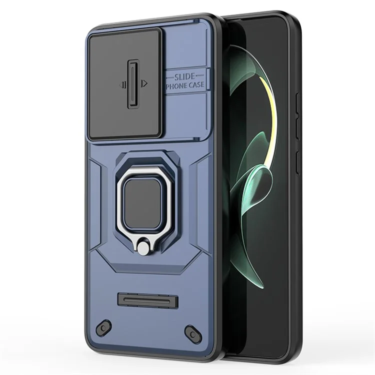 Für Xiaomi Redmi K60 Ultra / 13T / 13T Pro Rückabdeckung Schiebe-Objektivdeckel PC+TPU Ständer Handyhülle - Blau