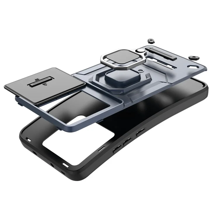 Für Xiaomi Redmi K60 Ultra / 13T / 13T Pro Rückabdeckung Schiebe-Objektivdeckel PC+TPU Ständer Handyhülle - Blau