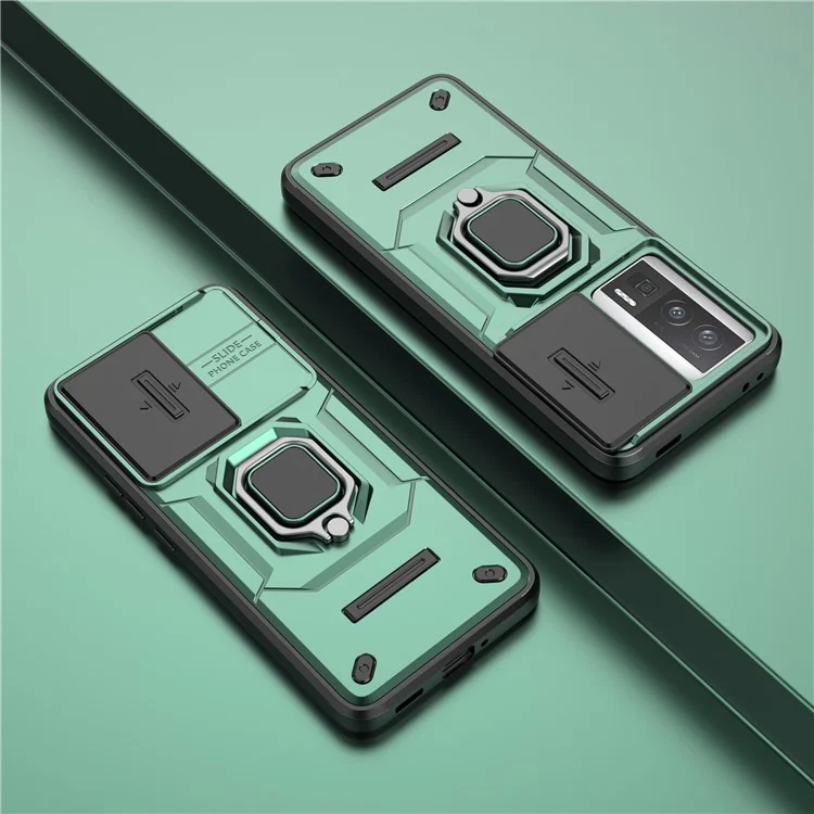 Pour Xiaomi Poco F5 Pro 5G / Redmi K60 5G / K60 Pro 5G Coque PC+TPU Anneau Béquille Étui de Téléphone - Vert