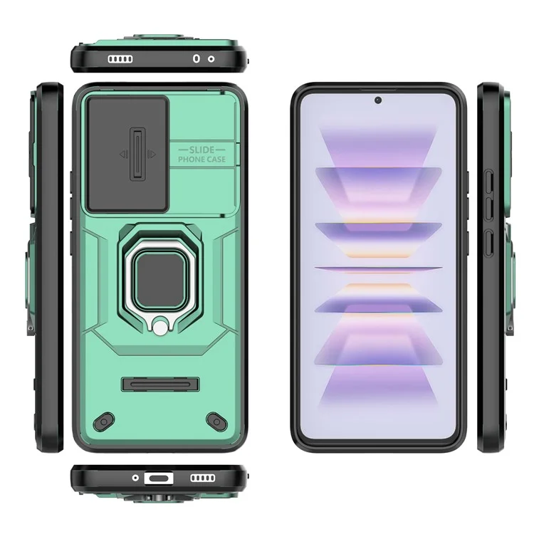 Pour Xiaomi Poco F5 Pro 5G / Redmi K60 5G / K60 Pro 5G Coque PC+TPU Anneau Béquille Étui de Téléphone - Vert