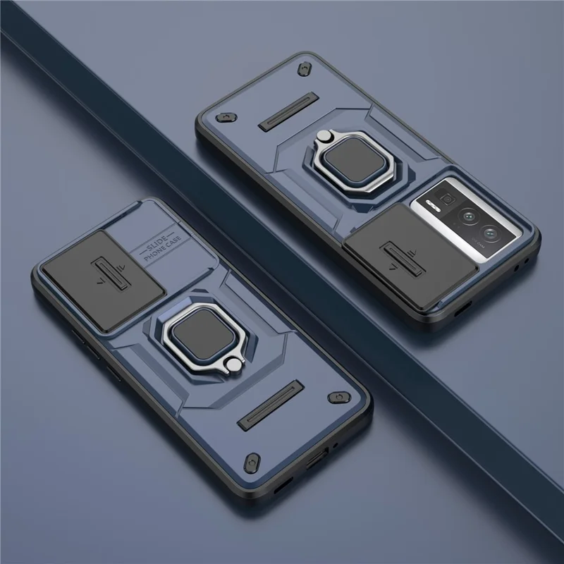 Para Xiaomi Poco F5 Pro 5G / Redmi K60 5G / K60 Pro 5G Funda Carcasa PC+TPU Anillo Soporte - Azul