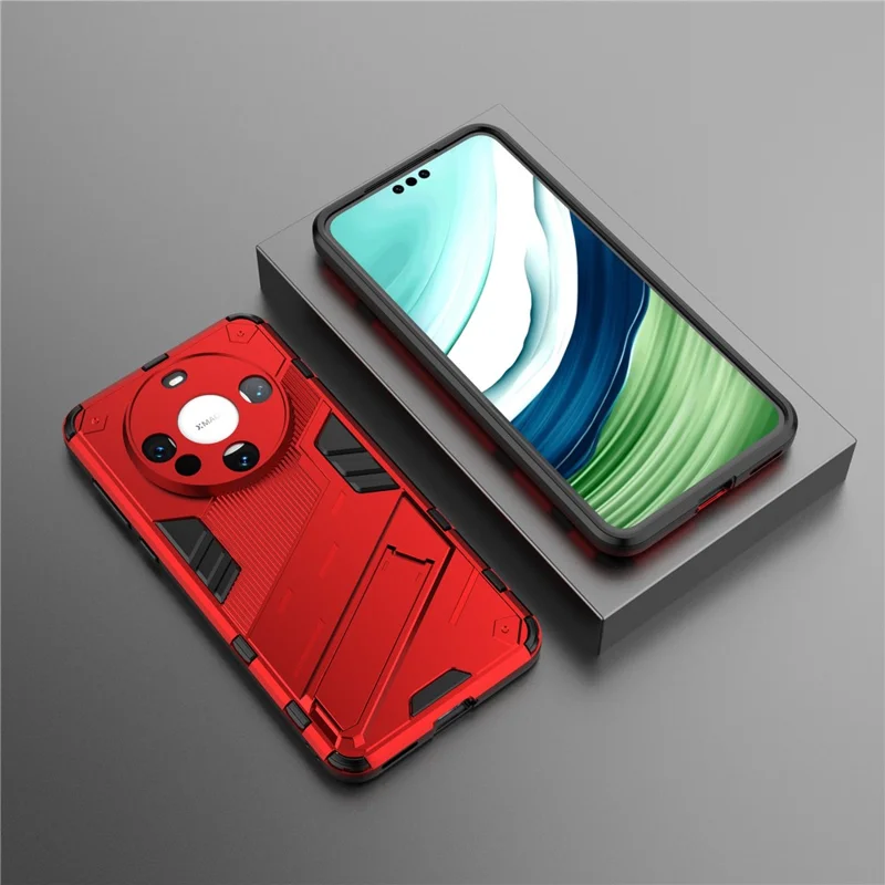 For Huawei Mate 60 Cover PC+TPU Shockproof Phone Case with Kickstand - Red
