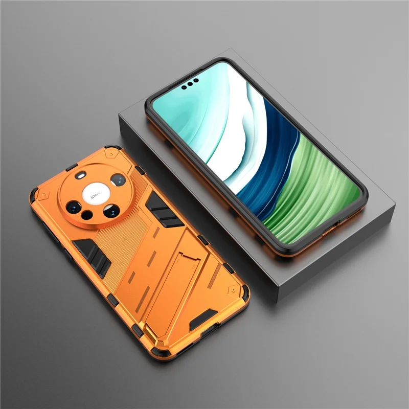 For Huawei Mate 60 Cover PC+TPU Shockproof Phone Case with Kickstand - Orange