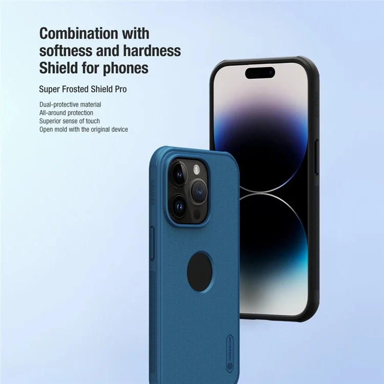 NILLKIN Super Frosted Shield Pro for iPhone 15 Pro Phone Case PC Matte Phone Cover (Logo Hole Design) - Blue