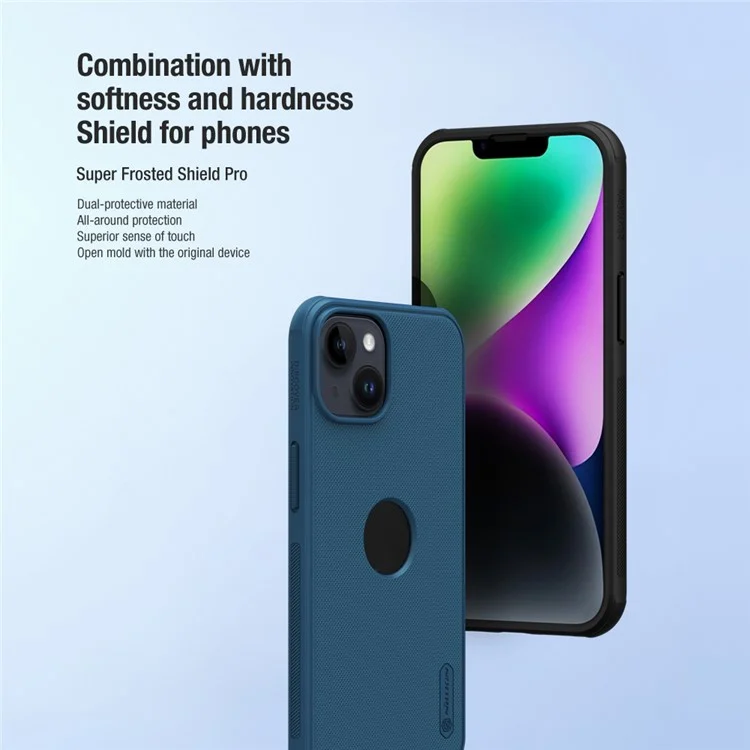 NILLKIN Super Frosted Shield Pro for iPhone 15 Case Anti-scratch Matte PC Cover (Logo Hole Design) - Blue