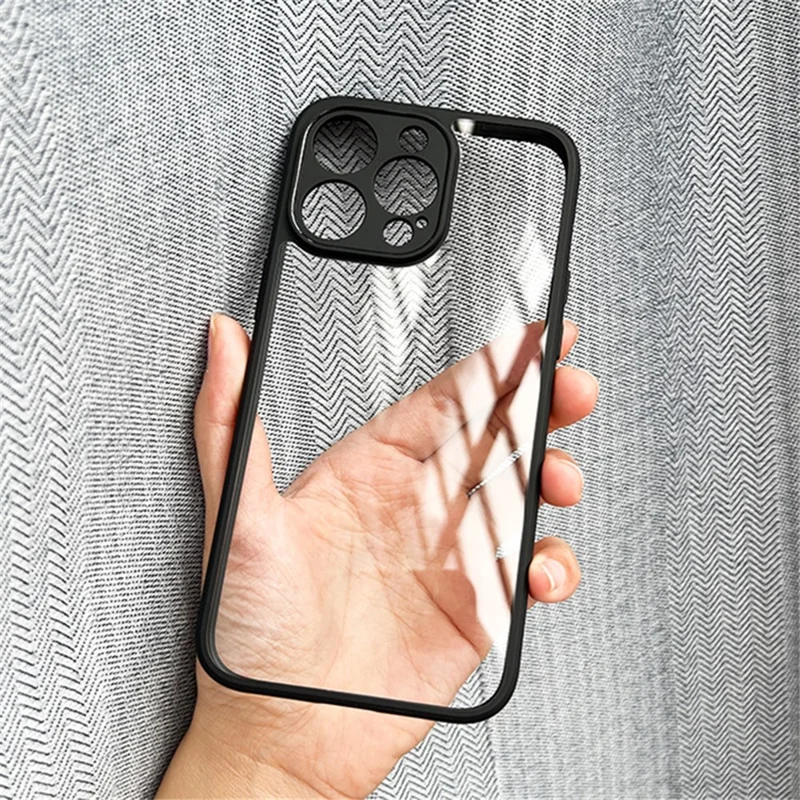 For iPhone 15 Pro Max Case Slim-Fit TPU + PC Clear Cover Dustproof Phone Shell