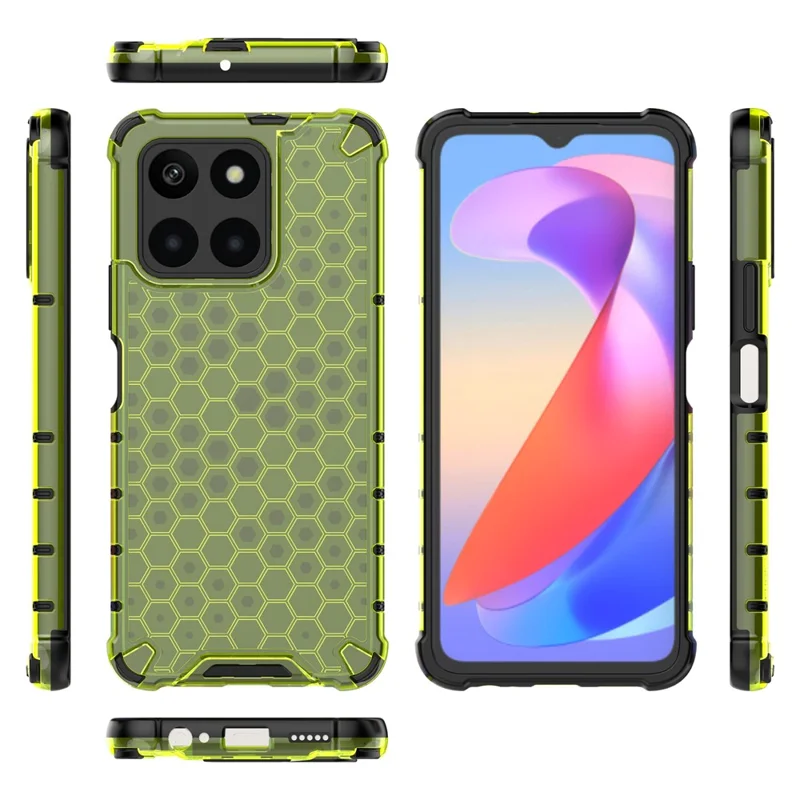 For Honor X6a 4G Case Honeycomb Texture TPU+PC Mobile Phone Cover - Green
