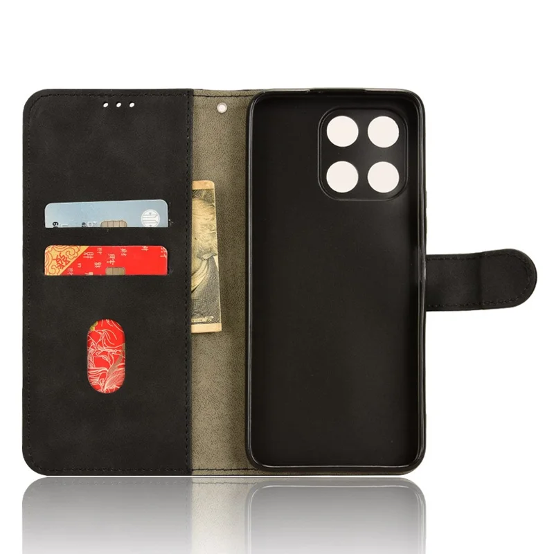 Funda para teléfono For Honor X6a 4G con piel suave y función de cartera con soporte - Negro