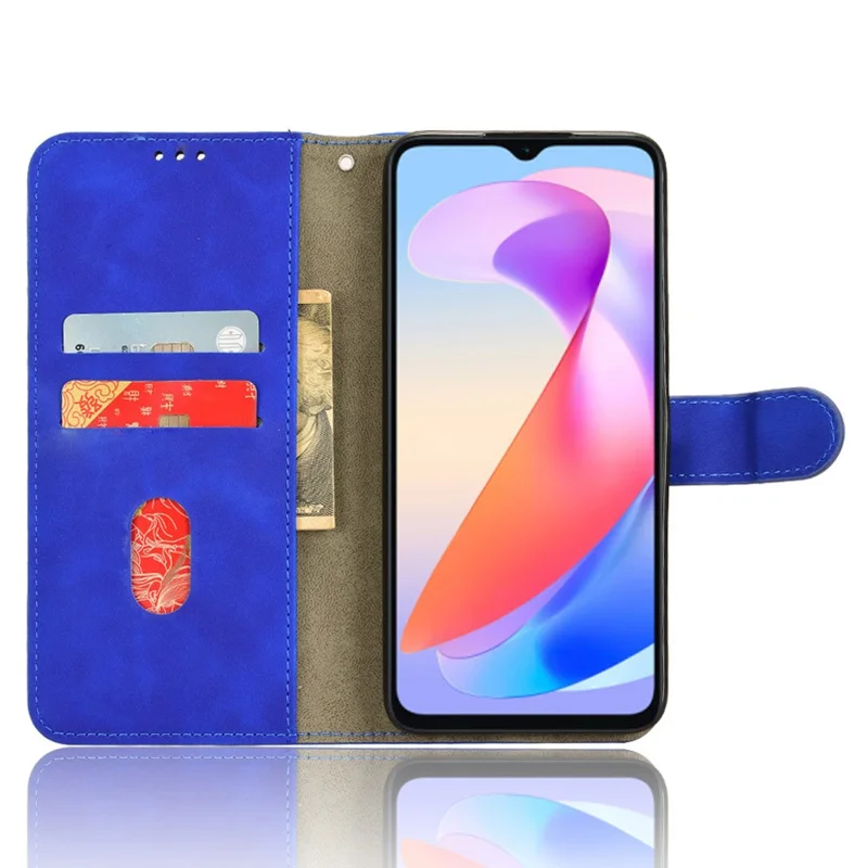 For Honor X6a 4G Case Skin-touch Leather Phone Cover with Wallet Stand - Blue