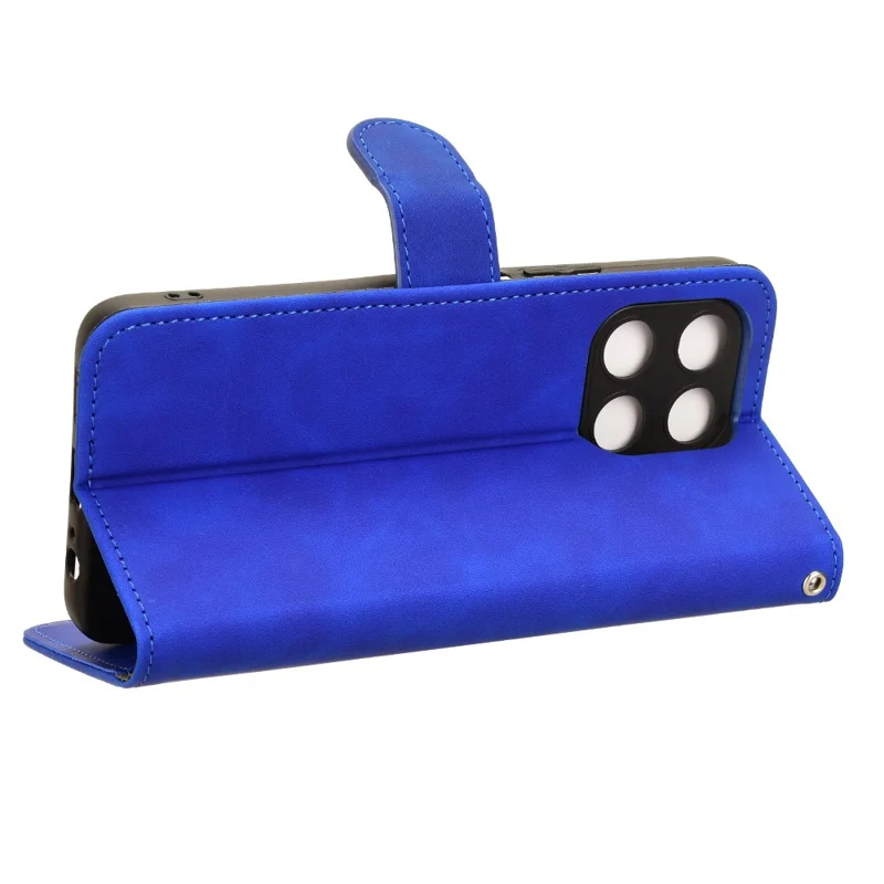 For Honor X6a 4G Case Skin-touch Leather Phone Cover with Wallet Stand - Blue