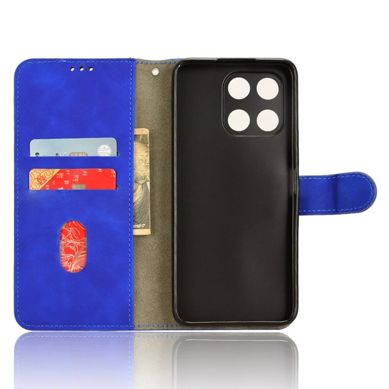 For Honor X6a 4G Case Skin-touch Leather Phone Cover with Wallet Stand - Blue