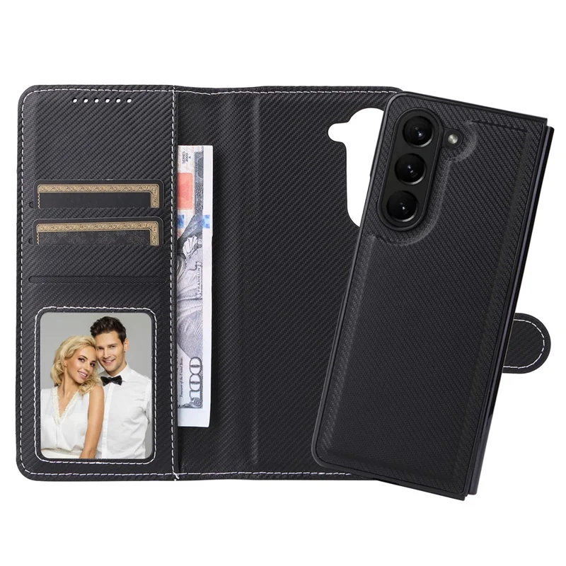 For Samsung Galaxy Z Fold5 5G Case Detachable PU Leather Wallet Phone Case - Black