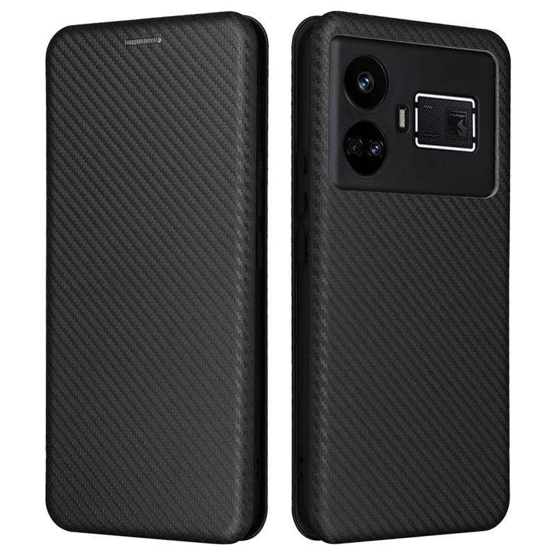 For Realme GT5 5G Case Shockproof Cell Phone Cover Leather Stand Shell with Card Slot - Black