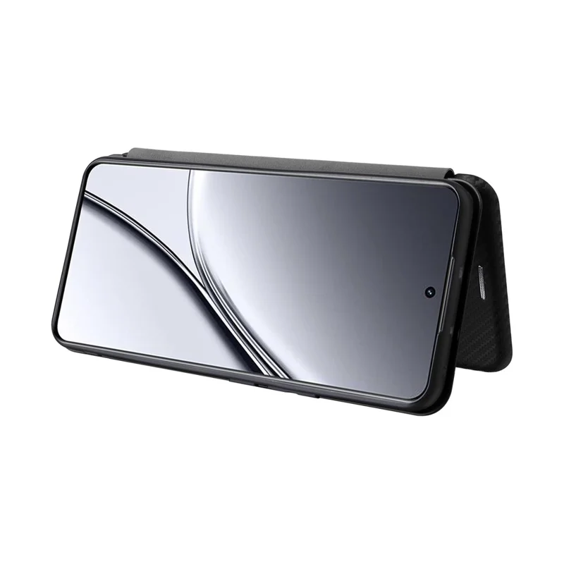 For Realme GT5 5G Case Shockproof Cell Phone Cover Leather Stand Shell with Card Slot - Black