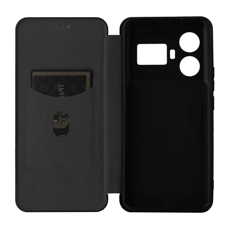 For Realme GT5 5G Case Shockproof Cell Phone Cover Leather Stand Shell with Card Slot - Black