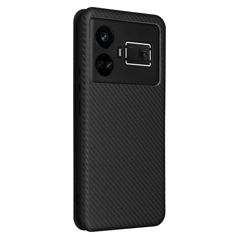 For Realme GT5 5G Case Shockproof Cell Phone Cover Leather Stand Shell with Card Slot - Black