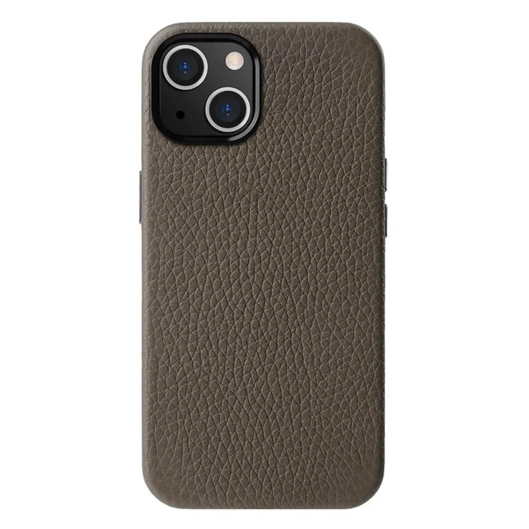 MELKCO Per iPhone 15 Custodia in vera pelle bovina rivestita in PC Custodia magnetica per telefono - Grigio