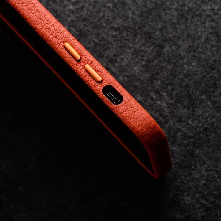 MELKCO Para iPhone 14 Plus Case Magnético Genuíno Couro de Vaca+PC Anti-queda Capa de Telefone - Laranja