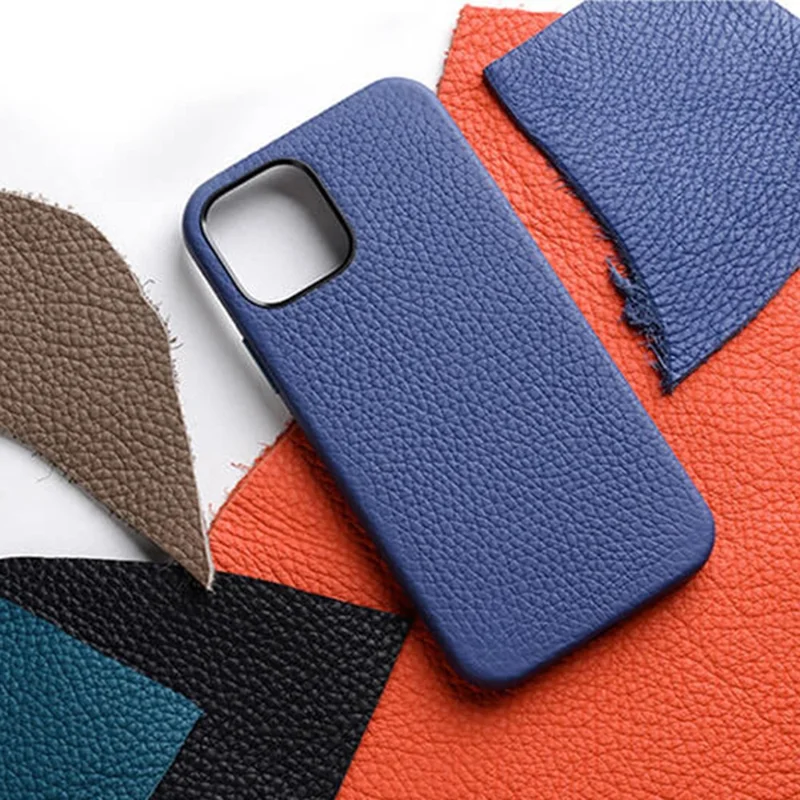 MELKCO For iPhone 14 Case Magnetic Back Shell Genuine Cow Leather+PC Phone Cover - Orange