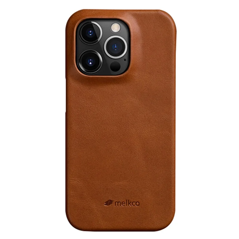 MELKCO Para iPhone 15 Pro Max Estuche de Cuero Genuino Vacuno Encerado + Cubierta de Teléfono Incompleta de PC - Marrón
