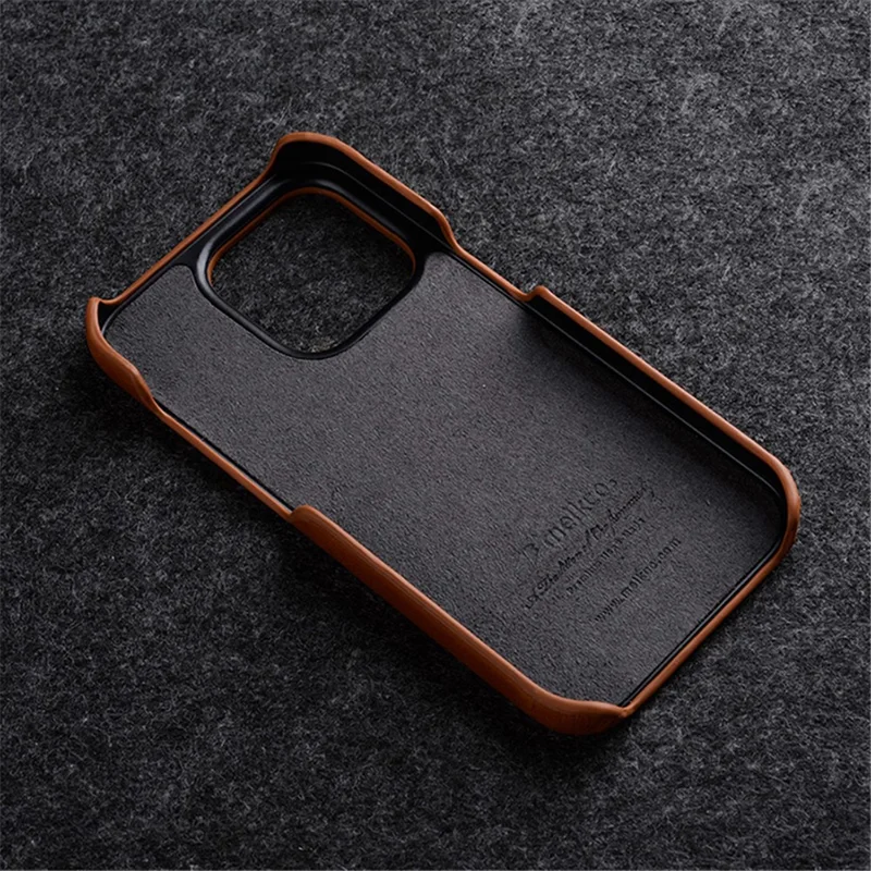 MELKCO Para iPhone 15 Pro Max Estuche de Cuero Genuino Vacuno Encerado + Cubierta de Teléfono Incompleta de PC - Marrón