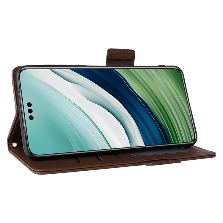Per Huawei Mate 60 Cover Litchi Texture Wallet Stand Leather Phone Case con Strap - Marrone