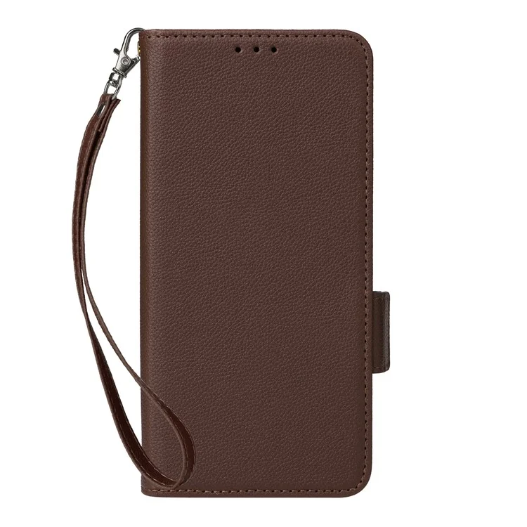 Per Huawei Mate 60 Cover Litchi Texture Wallet Stand Leather Phone Case con Strap - Marrone