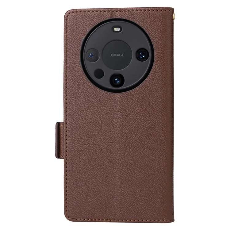 Per Huawei Mate 60 Cover Litchi Texture Wallet Stand Leather Phone Case con Strap - Marrone