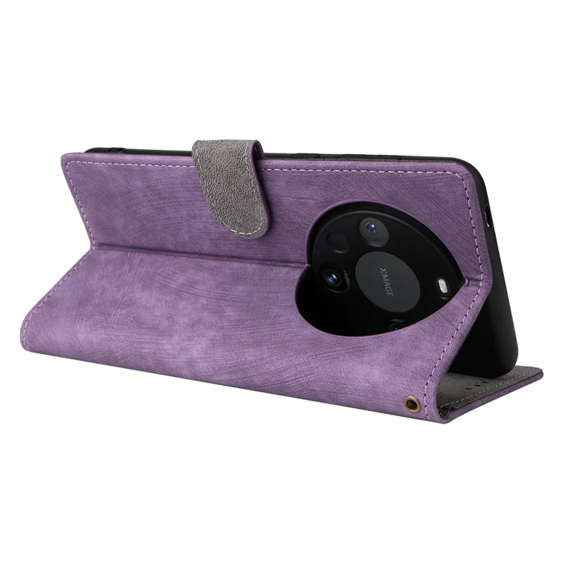 For Huawei Mate 60 Case RFID Blocking Wallet PU Leather Stand Phone Cover with Strap - Purple