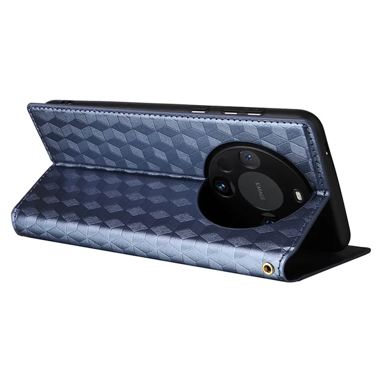 Per Huawei Mate 60 Pro / Pro+ Cover Romboidale Impresso Portafoglio in Pelle PU Custodia per Telefono - Blu