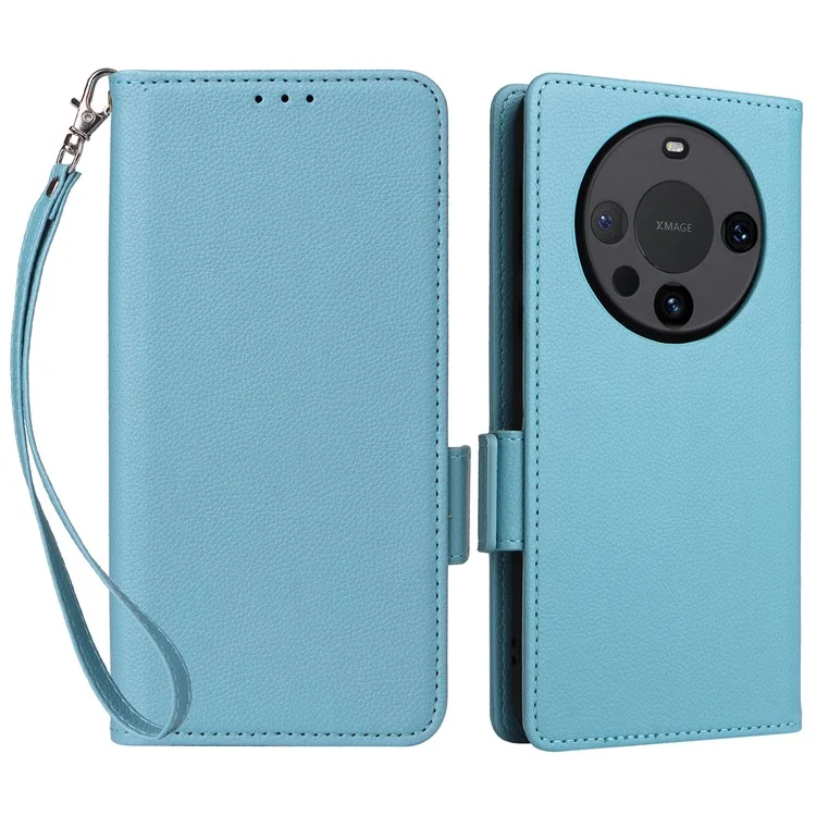 Für Huawei Mate 60 Pro / Mate 60 Pro+ Hülle Leder Geldbörse Litchi Textur Handyhülle mit Gurt - Baby Blau