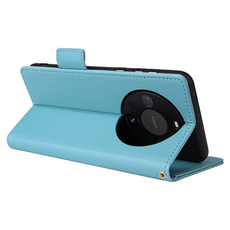 Für Huawei Mate 60 Pro / Mate 60 Pro+ Hülle Leder Geldbörse Litchi Textur Handyhülle mit Gurt - Baby Blau