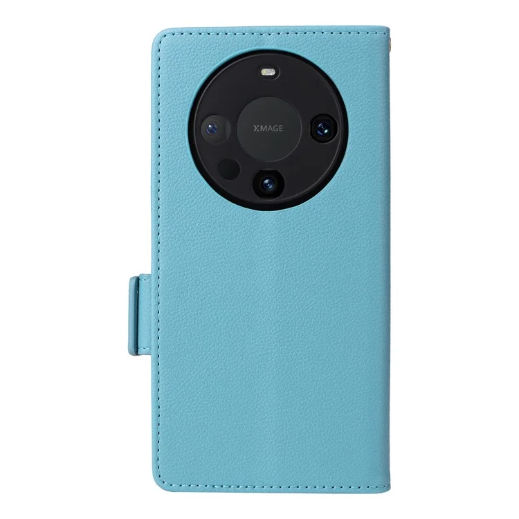 Für Huawei Mate 60 Pro / Mate 60 Pro+ Hülle Leder Geldbörse Litchi Textur Handyhülle mit Gurt - Baby Blau