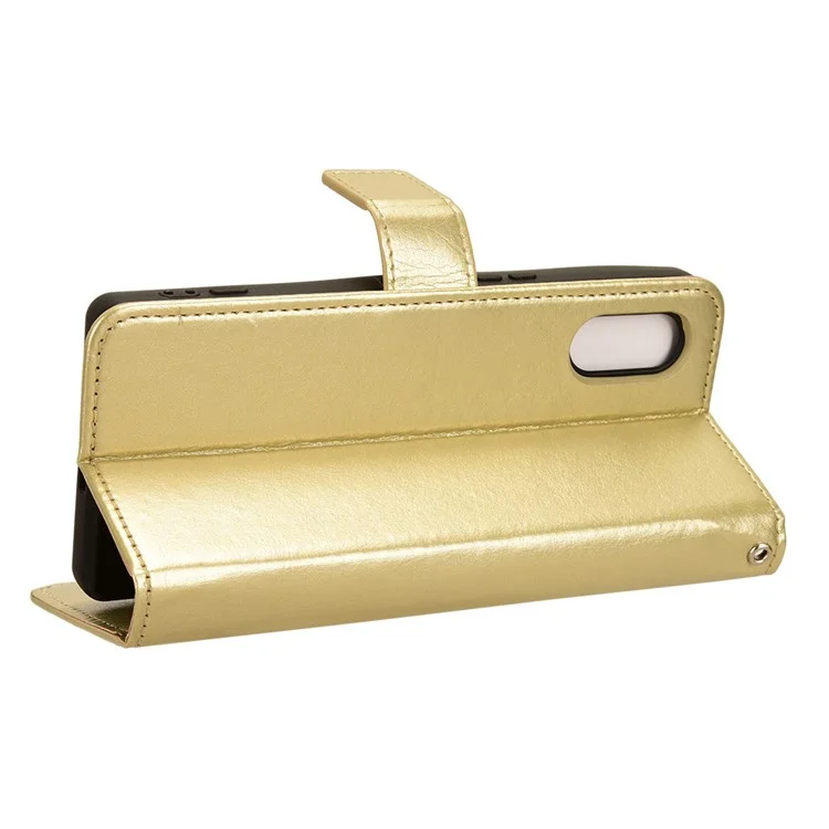 For Sony Xperia 5 V Case Crazy Horse Texture Leather Stand Wallet Full Protection Phone Cover - Gold