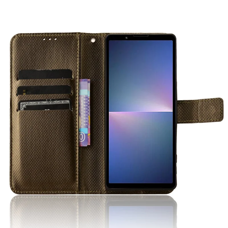 Per Sony Xperia 5 V Case Diamond Texture PU Leather Stand Wallet Cell Phone Cover - Marrone