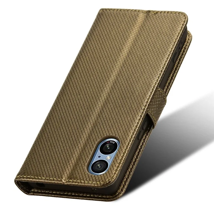 Per Sony Xperia 5 V Case Diamond Texture PU Leather Stand Wallet Cell Phone Cover - Marrone
