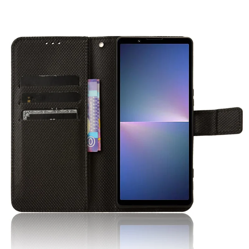 For Sony Xperia 5 V Case Diamond Texture PU Leather Stand Wallet Cell Phone Cover - Black