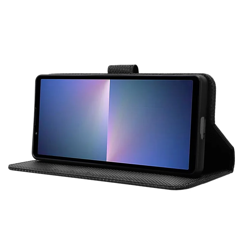 For Sony Xperia 5 V Case Diamond Texture PU Leather Stand Wallet Cell Phone Cover - Black