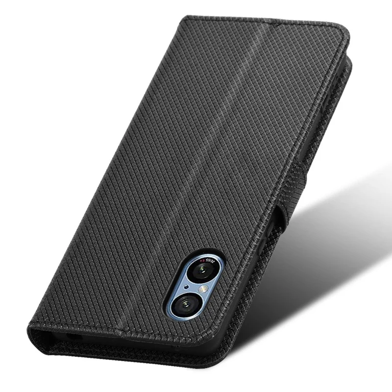 For Sony Xperia 5 V Case Diamond Texture PU Leather Stand Wallet Cell Phone Cover - Black