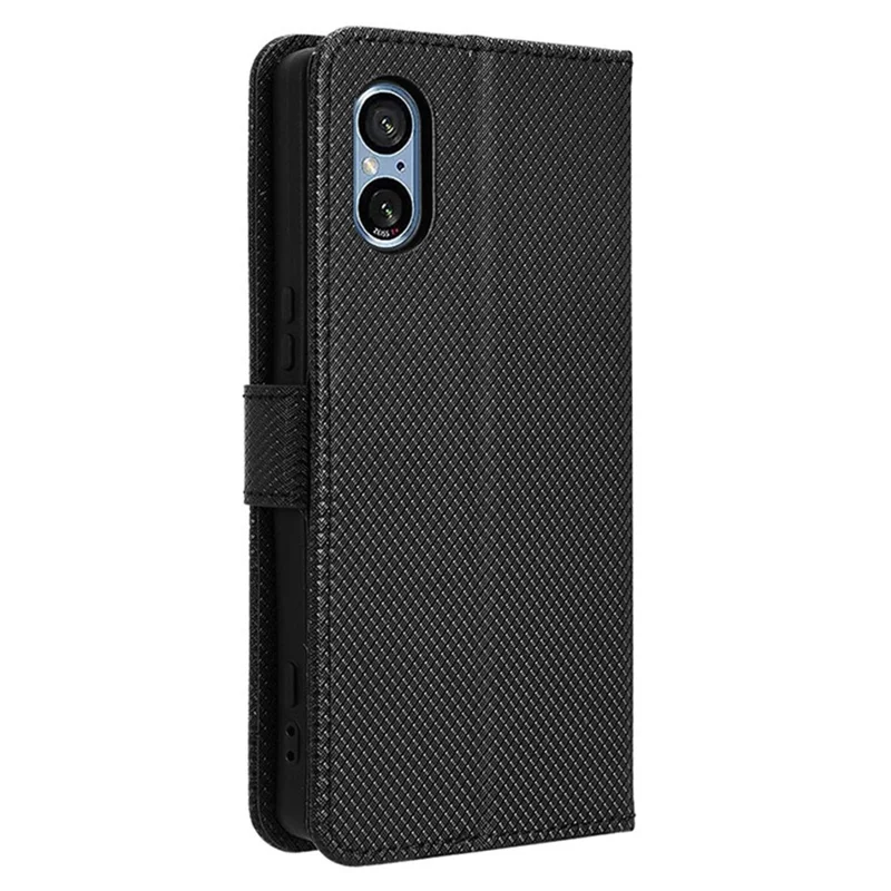 For Sony Xperia 5 V Case Diamond Texture PU Leather Stand Wallet Cell Phone Cover - Black