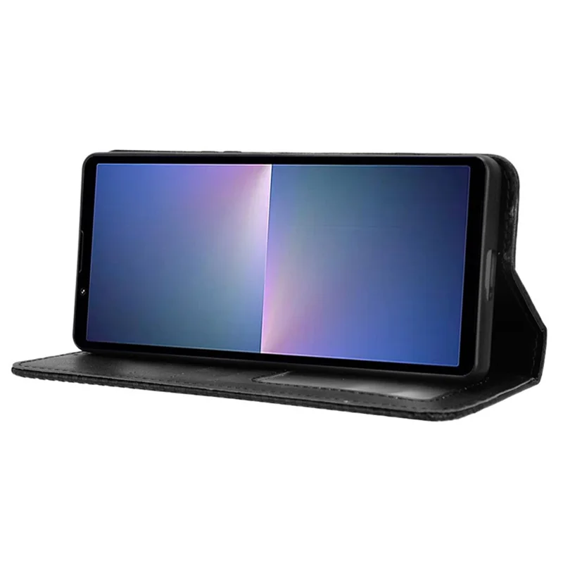 For Sony Xperia 5 V Case Magnetic Closing Retro Leather Wallet Stand Phone Cover - Black