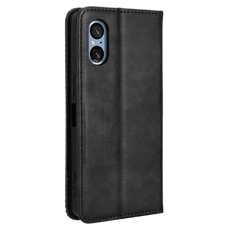 For Sony Xperia 5 V Case Magnetic Closing Retro Leather Wallet Stand Phone Cover - Black
