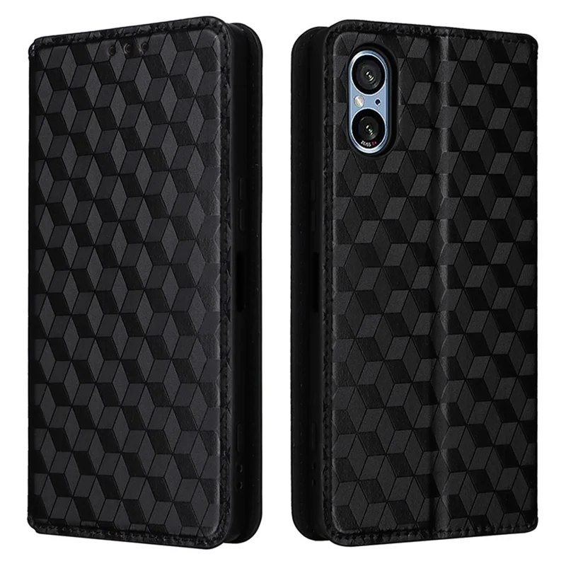 Para Capa Sony Xperia 5 V Rombóide Impressa Carteira de Couro PU Capa de Telefone - Preto
