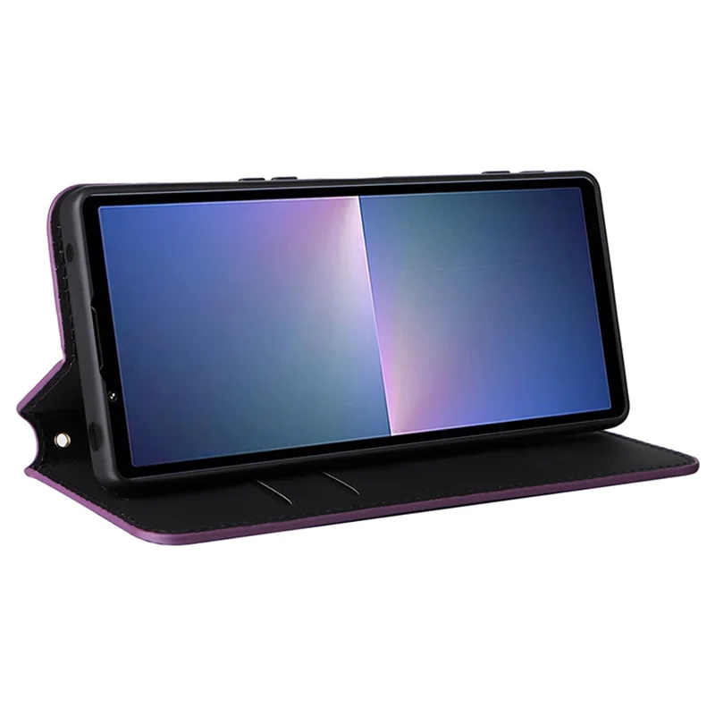 For Sony Xperia 5 V Cover Rhombus Imprinted PU Leather Stand Wallet Phone Shell - Purple