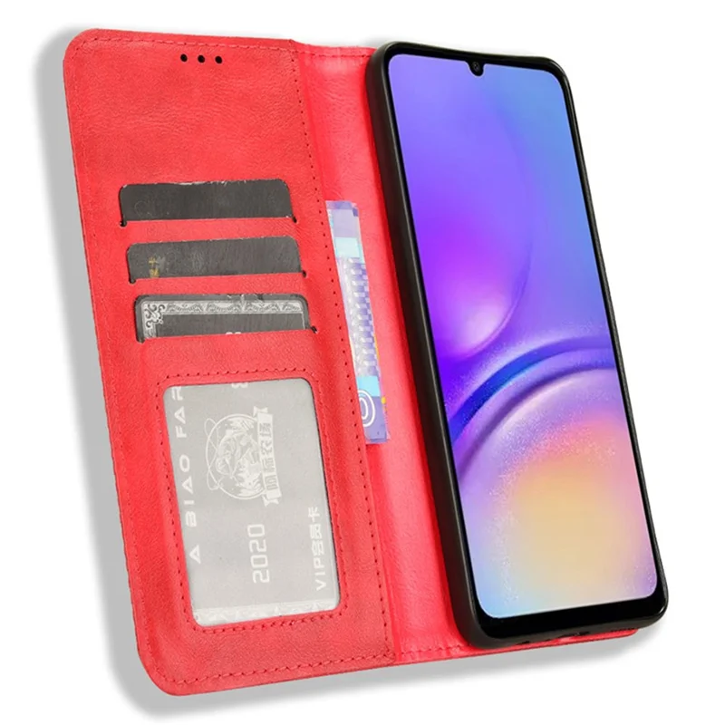 Чехол для Samsung Galaxy A05 4G, ударопрочный, из искусственной кожи с бумажником и подставкой, цвет: красный