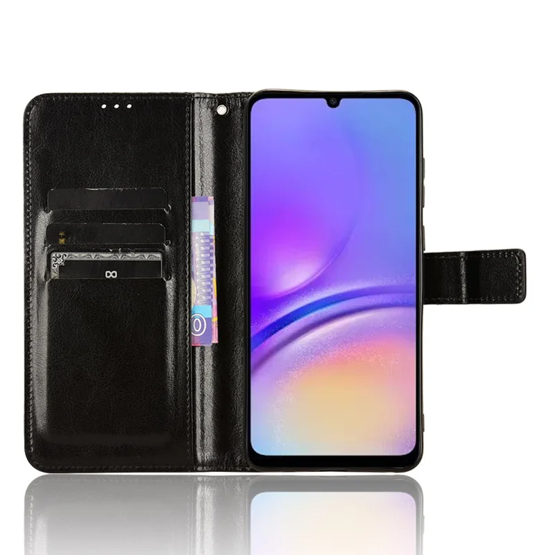 Pour Coque Samsung Galaxy A05 4G Crazy Horse Texture Cuir Portefeuille Stand Housse de Téléphone - Noir