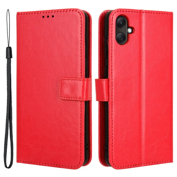 For Samsung Galaxy A05 4G Case Crazy Horse Texture Leather Wallet Stand Phone Cover - Red