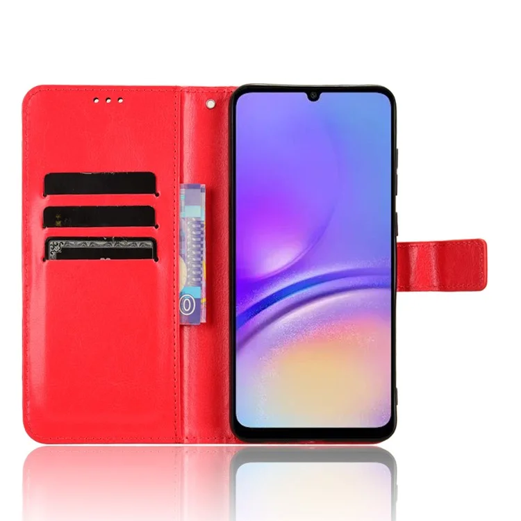 For Samsung Galaxy A05 4G Case Crazy Horse Texture Leather Wallet Stand Phone Cover - Red